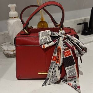 Steve Madden Red Satchel with Printed Scarf
